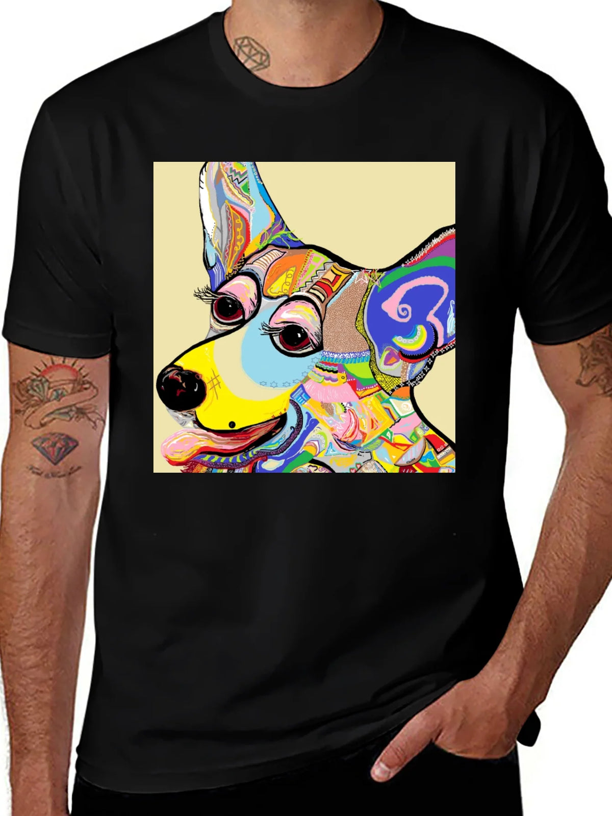 Dog Art Graphic T-Shirt - Colorful Animal Print Tee product image 1