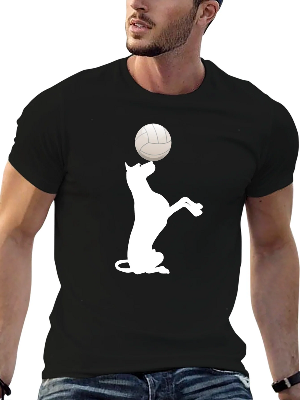 Dog Balancing Volleyball Black T-Shirt product image 6