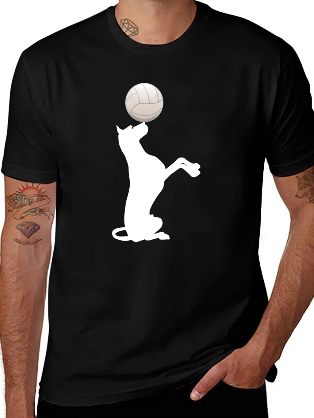 Dog Balancing Volleyball Black T-Shirt product image 1
