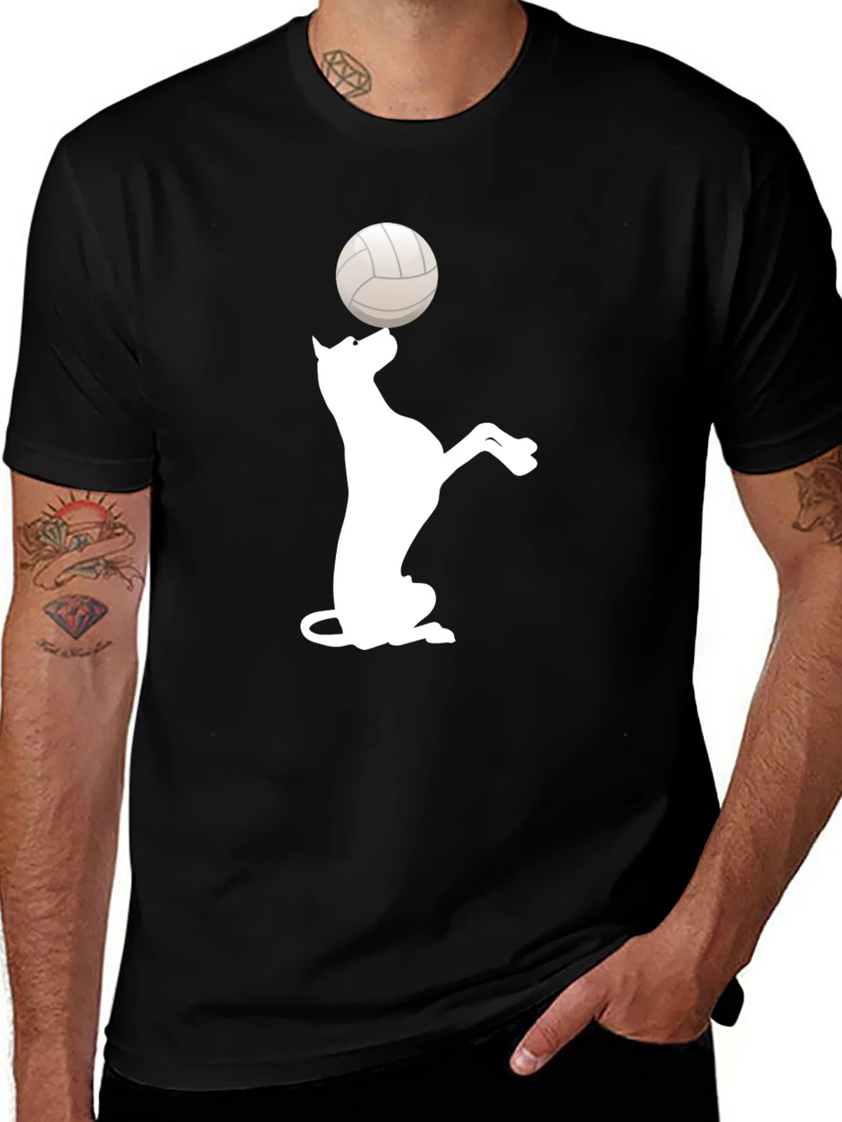 Dog Balancing Volleyball Black T-Shirt product image 1