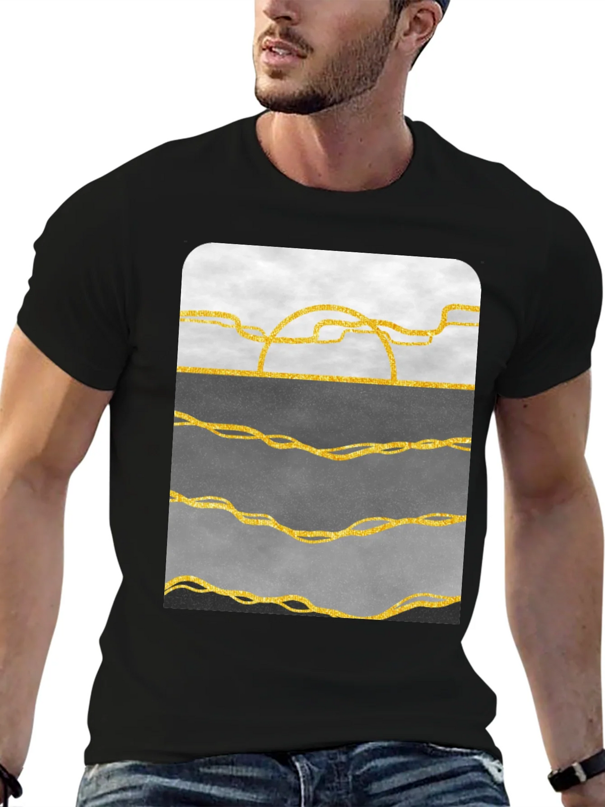 Abstract Gold Line Art T-Shirt - Modern Graphic Tee product image 6