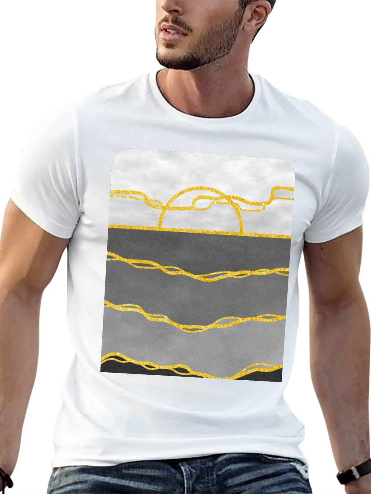 Abstract Gold Line Art T-Shirt - Modern Graphic Tee product image 12
