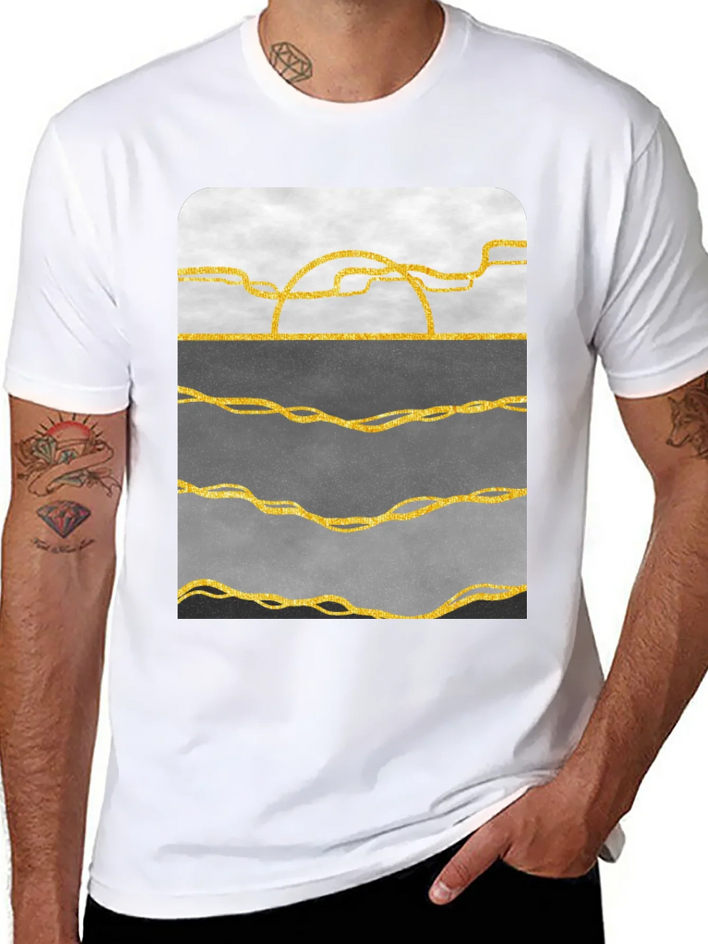 Abstract Gold Line Art T-Shirt - Modern Graphic Tee product image 7