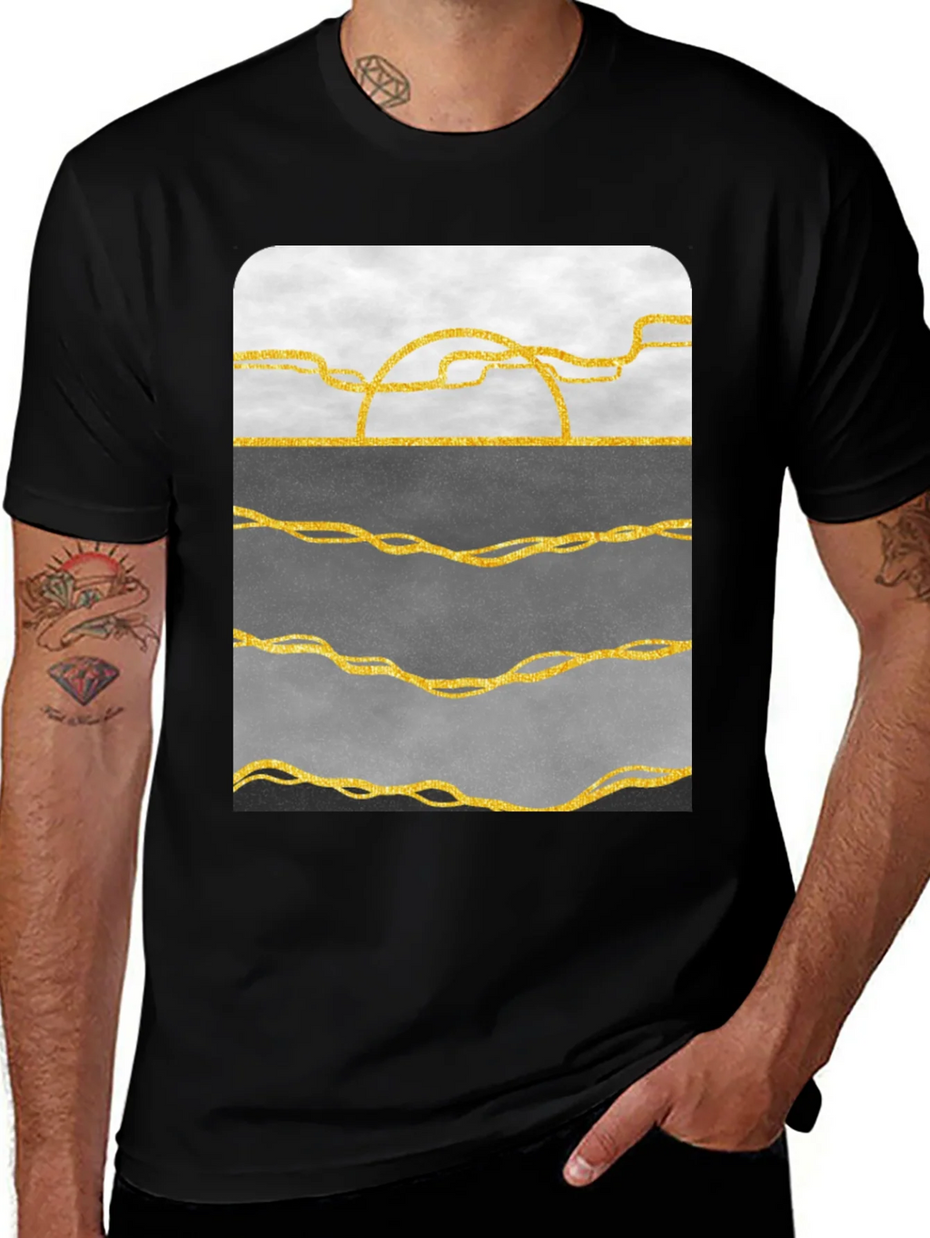 Abstract Gold Line Art T-Shirt - Modern Graphic Tee product image 1