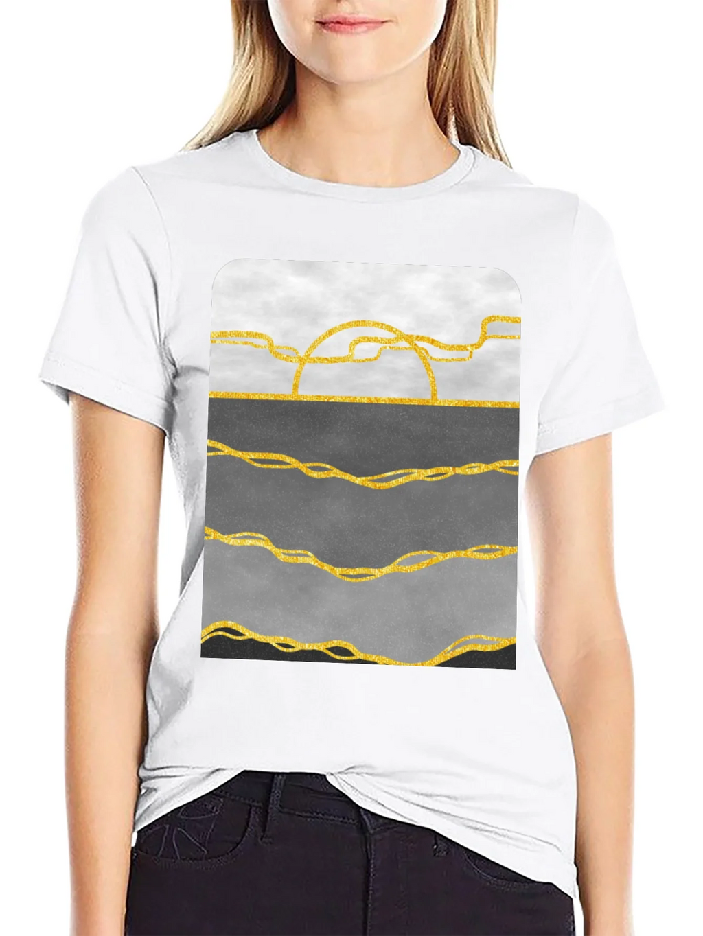 Abstract Gold Line Art T-Shirt - Modern Graphic Tee product image 8