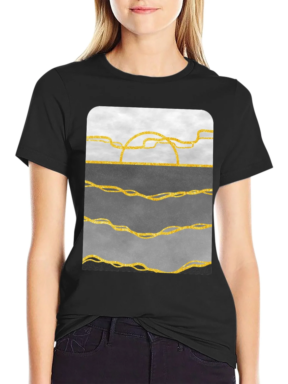 Abstract Gold Line Art T-Shirt - Modern Graphic Tee product image 2