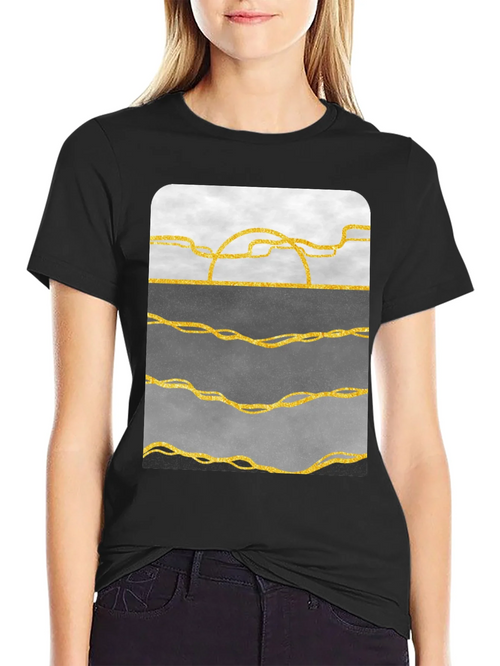 Abstract Gold Line Art T-Shirt - Modern Graphic Tee product image 2