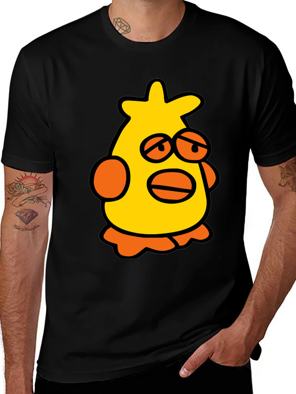 Cartoon Chicken Black T-Shirt product image 1