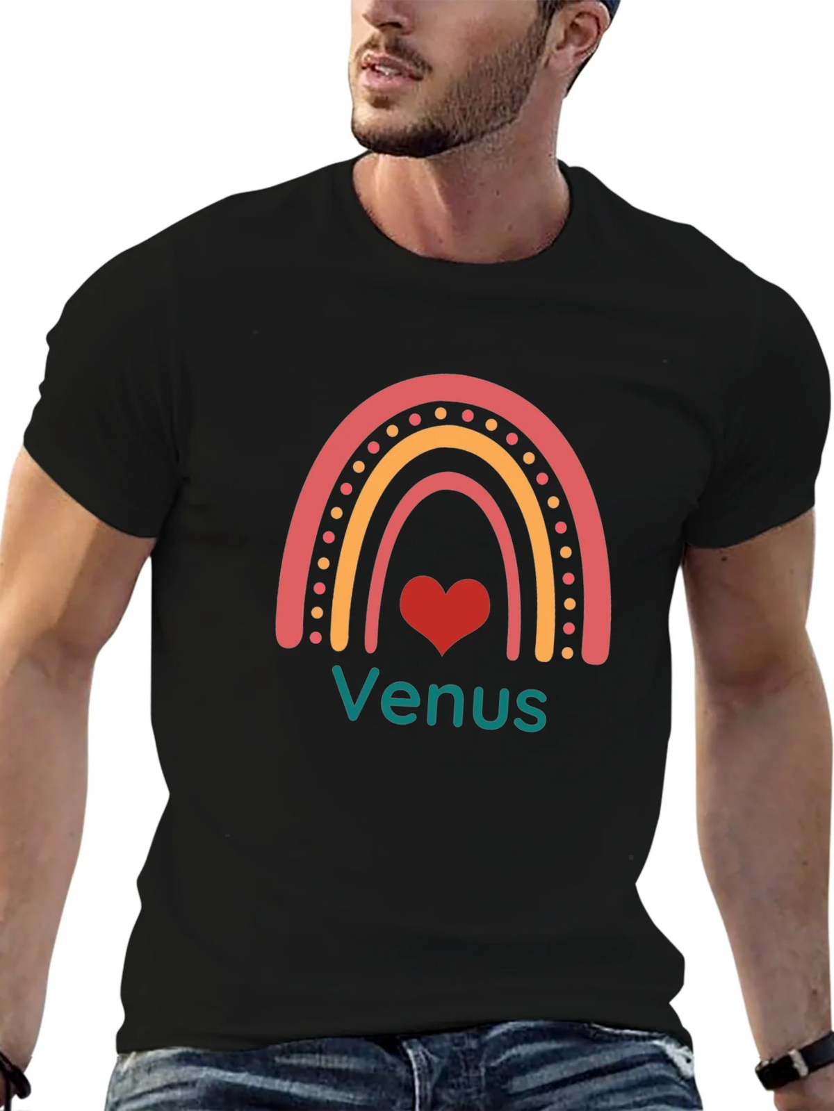 Venus Rainbow Heart Black T-Shirt product image 5