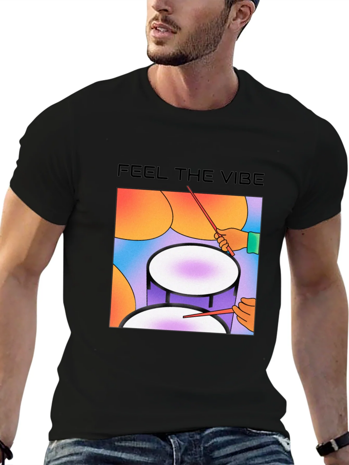 Feel The Vibe Graphic Tee - Drum Design product image 6