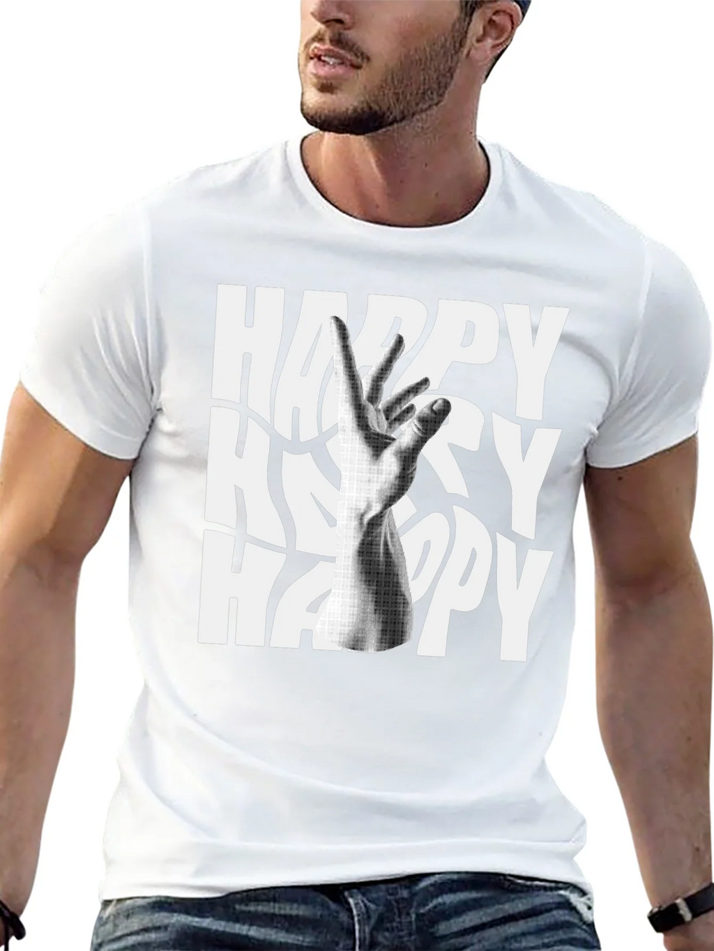 Happy Graphic Tee - Black Cotton Blend T-Shirt product image 12