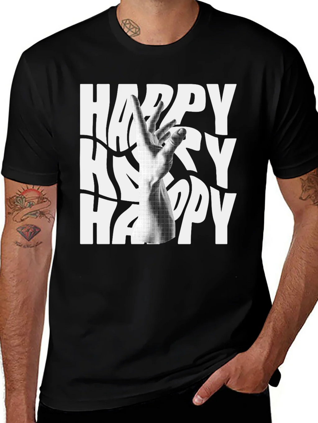 Happy Graphic Tee - Black Cotton Blend T-Shirt product image 1