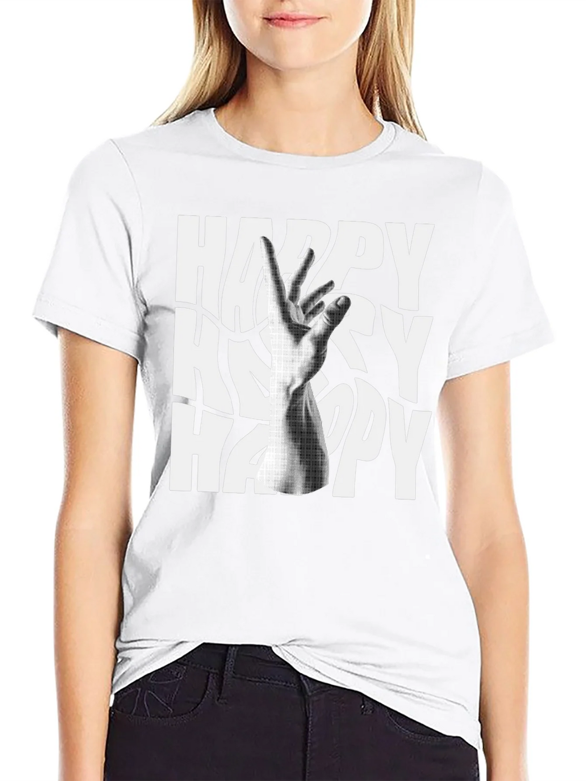 Happy Graphic Tee - Black Cotton Blend T-Shirt product image 8
