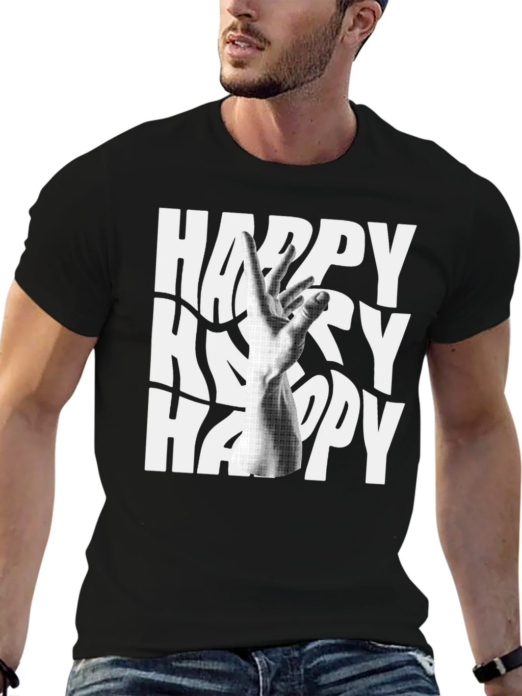 Happy Graphic Tee - Black Cotton Blend T-Shirt product image 6
