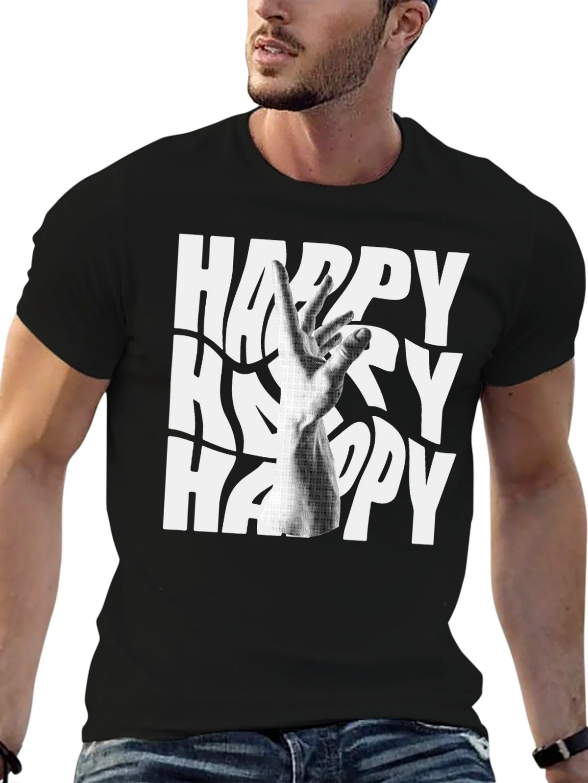 Happy Graphic Tee - Black Cotton Blend T-Shirt product image 6