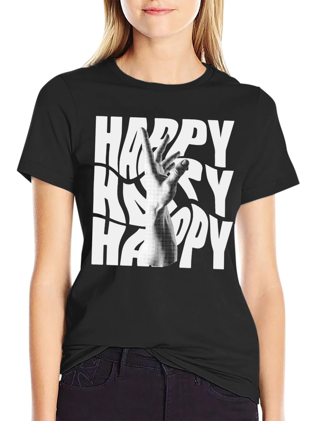 Happy Graphic Tee - Black Cotton Blend T-Shirt product image 2