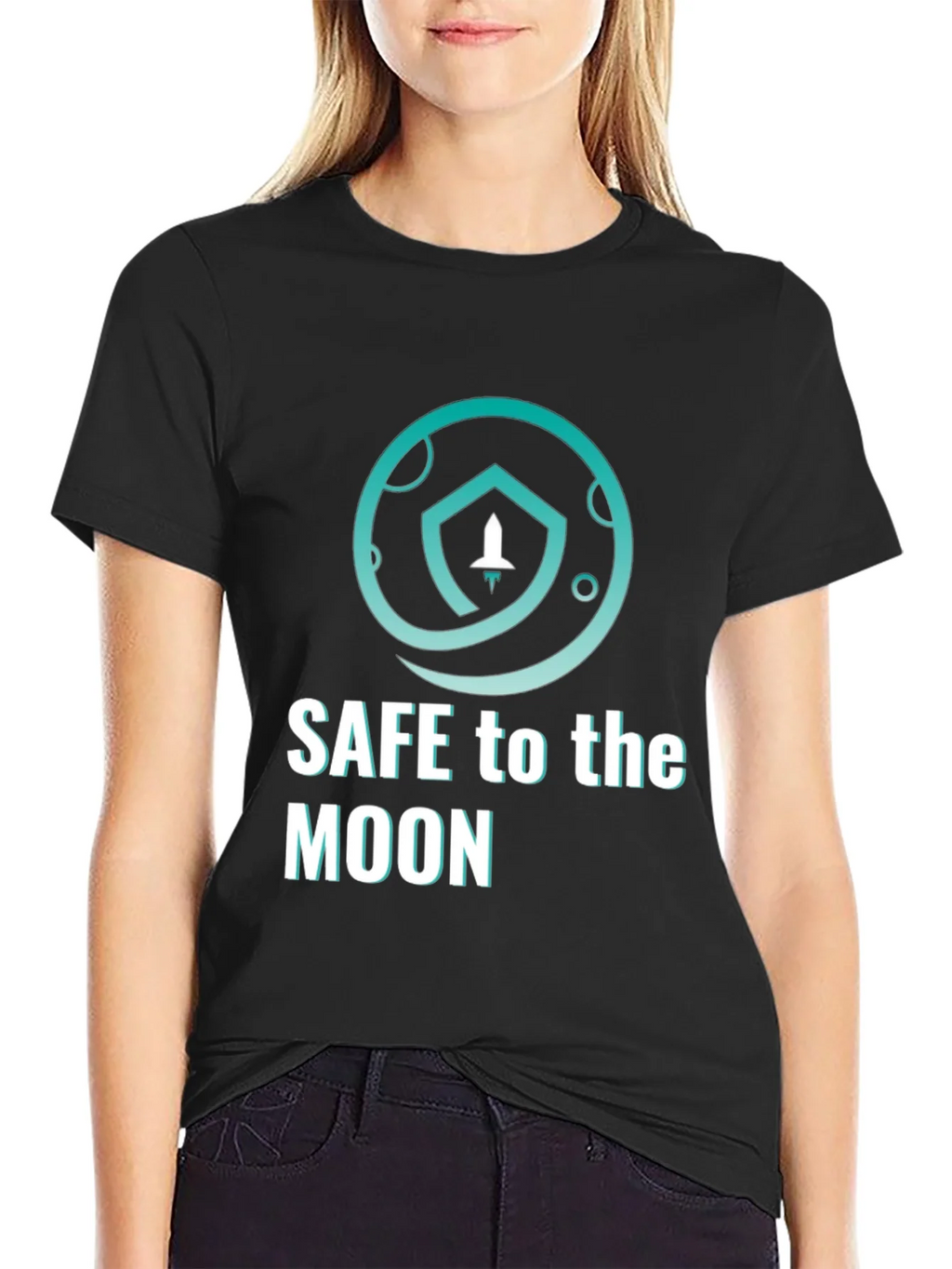 Safe To The Moon T-Shirt Black Cryptocurrency Graphic Tee product image 2