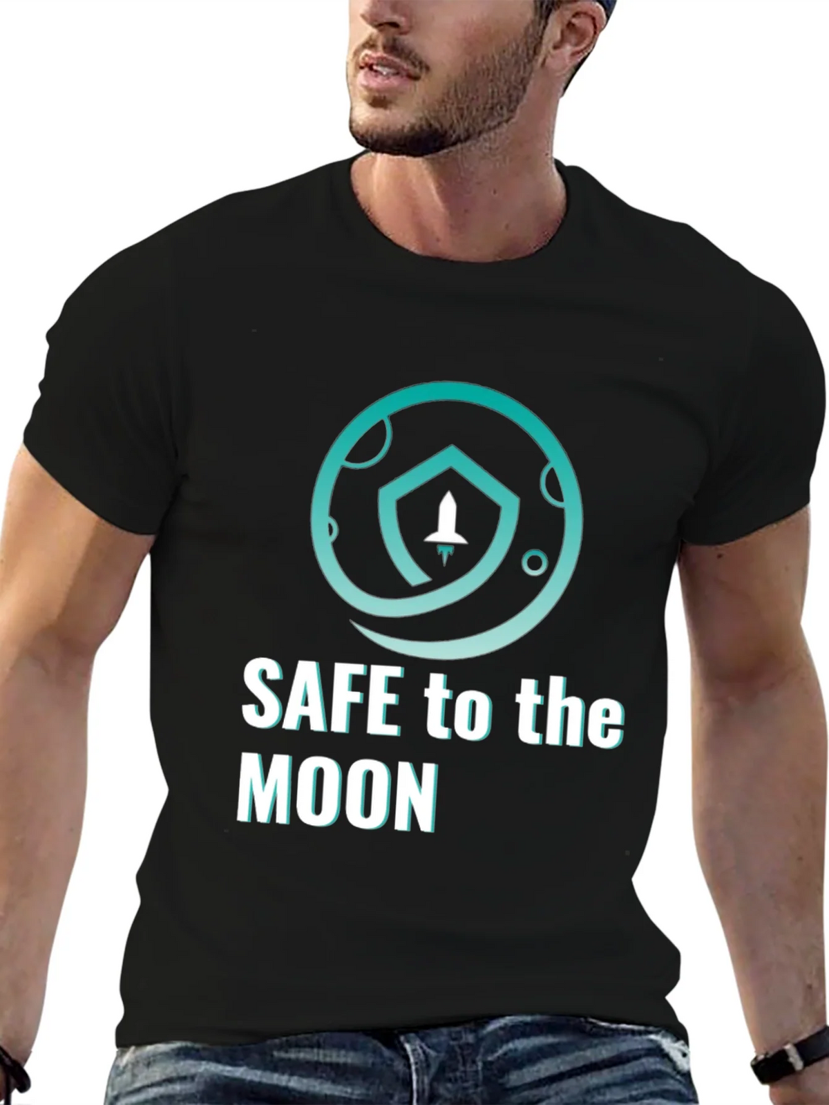 Safe To The Moon T-Shirt Black Cryptocurrency Graphic Tee product image 6