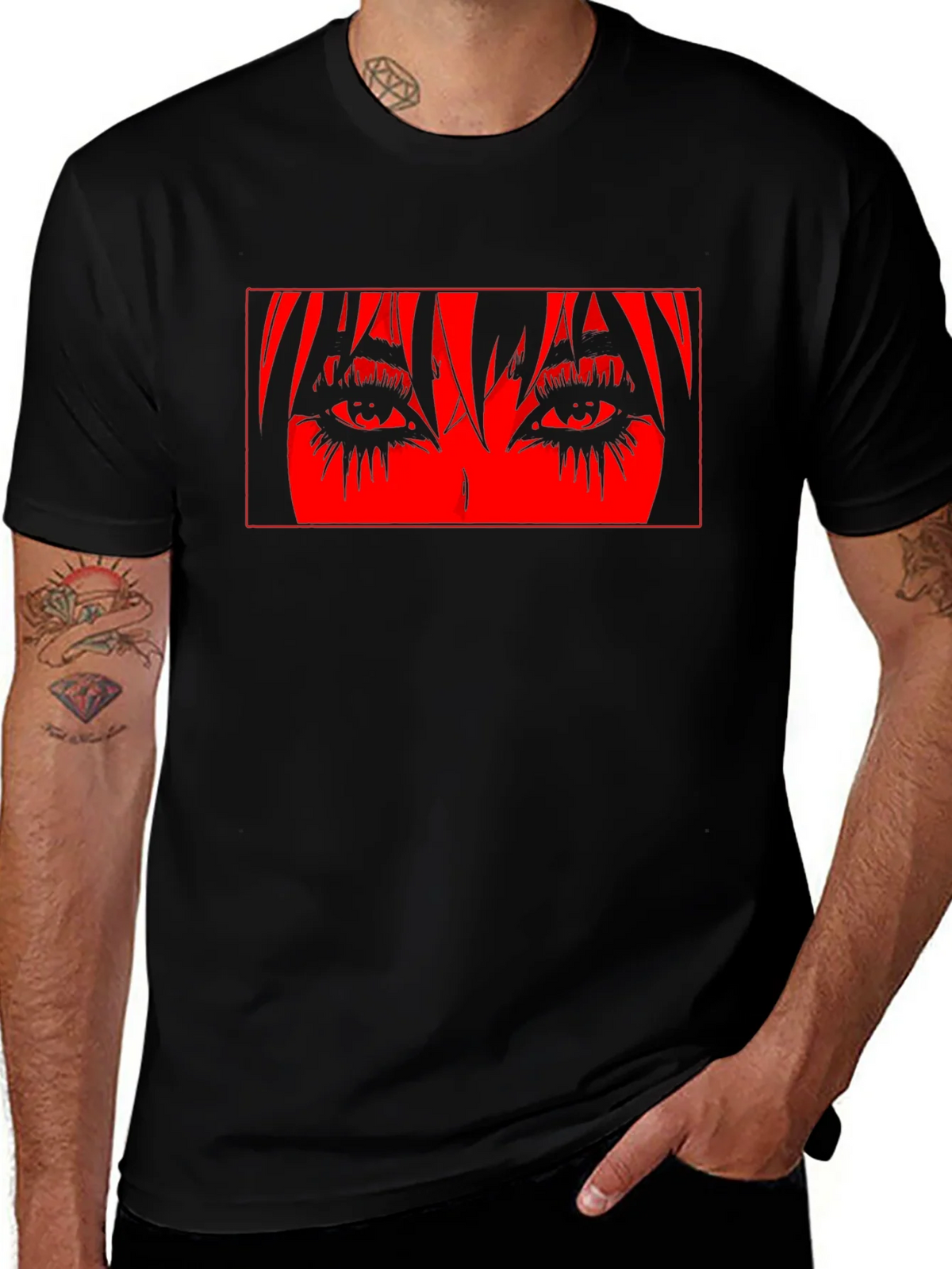 Anime Eyes Graphic Black T-Shirt product image 1