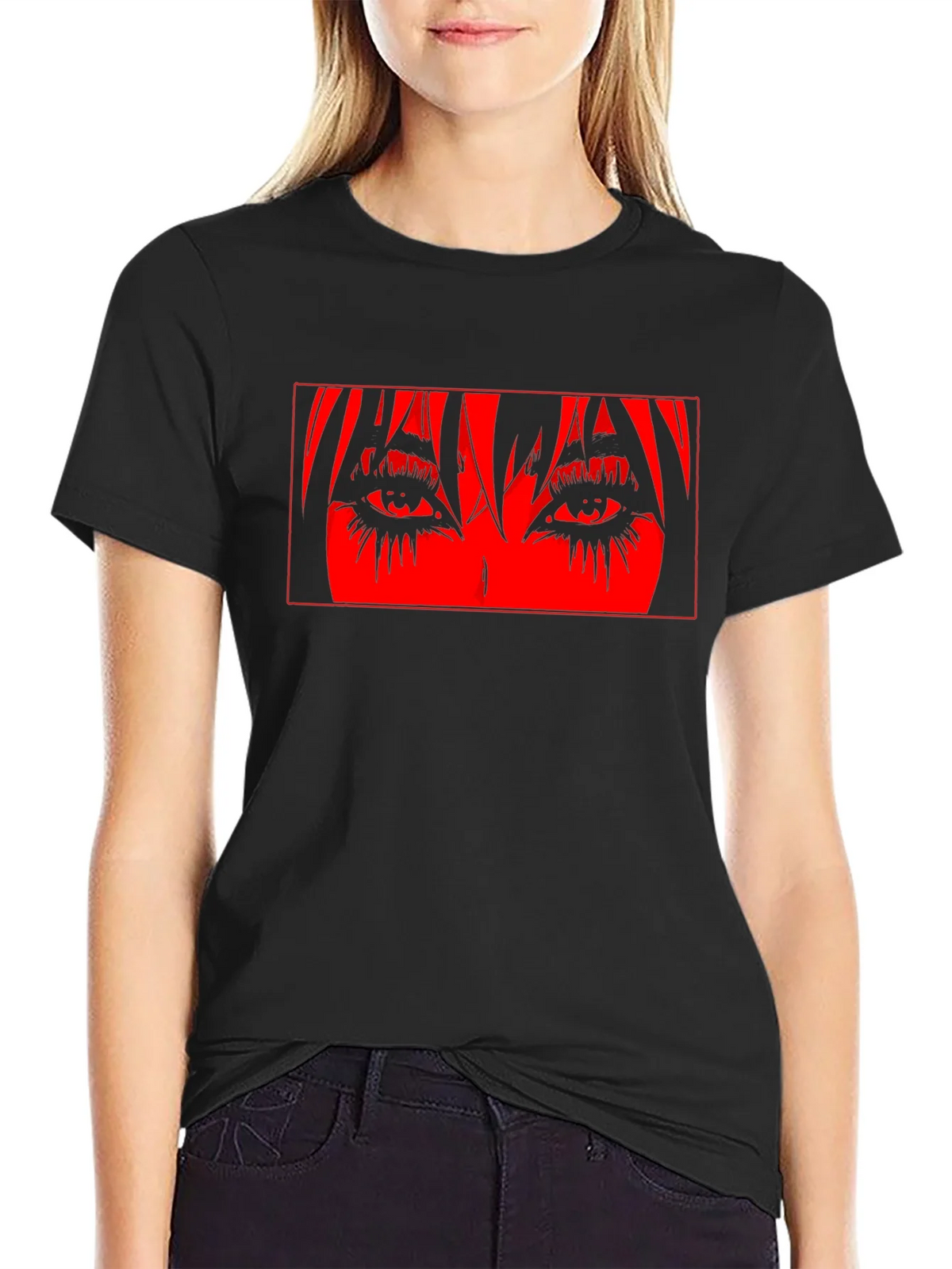 Anime Eyes Graphic Black T-Shirt product image 2