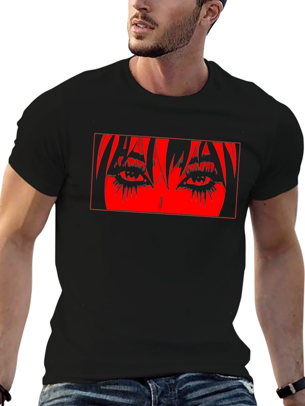 Anime Eyes Graphic Black T-Shirt product image 6