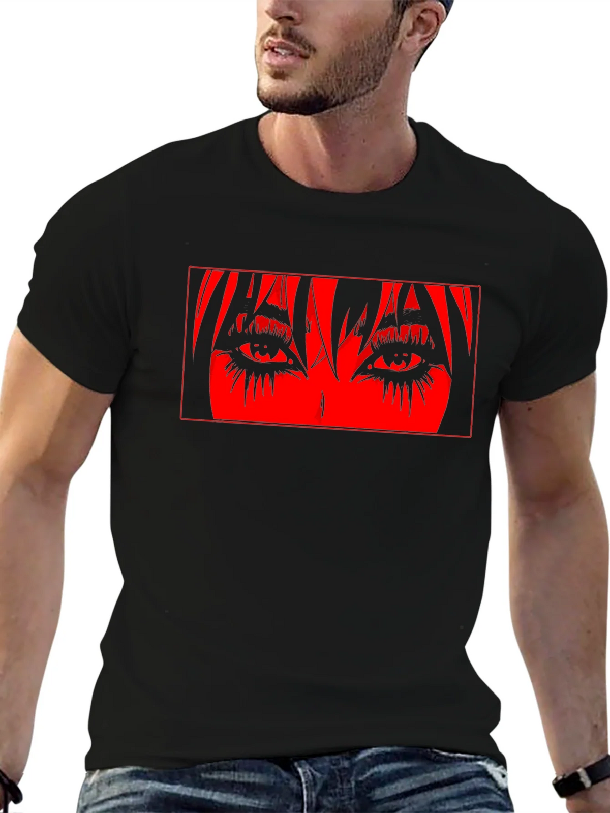 Anime Eyes Graphic Black T-Shirt product image 6