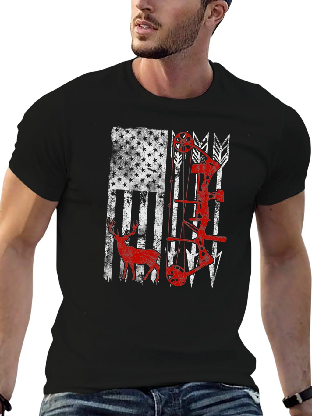 American Flag Deer & Bow Hunting T-Shirt product image 6