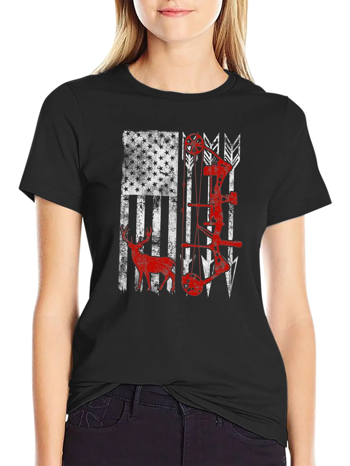 American Flag Deer & Bow Hunting T-Shirt product image 2
