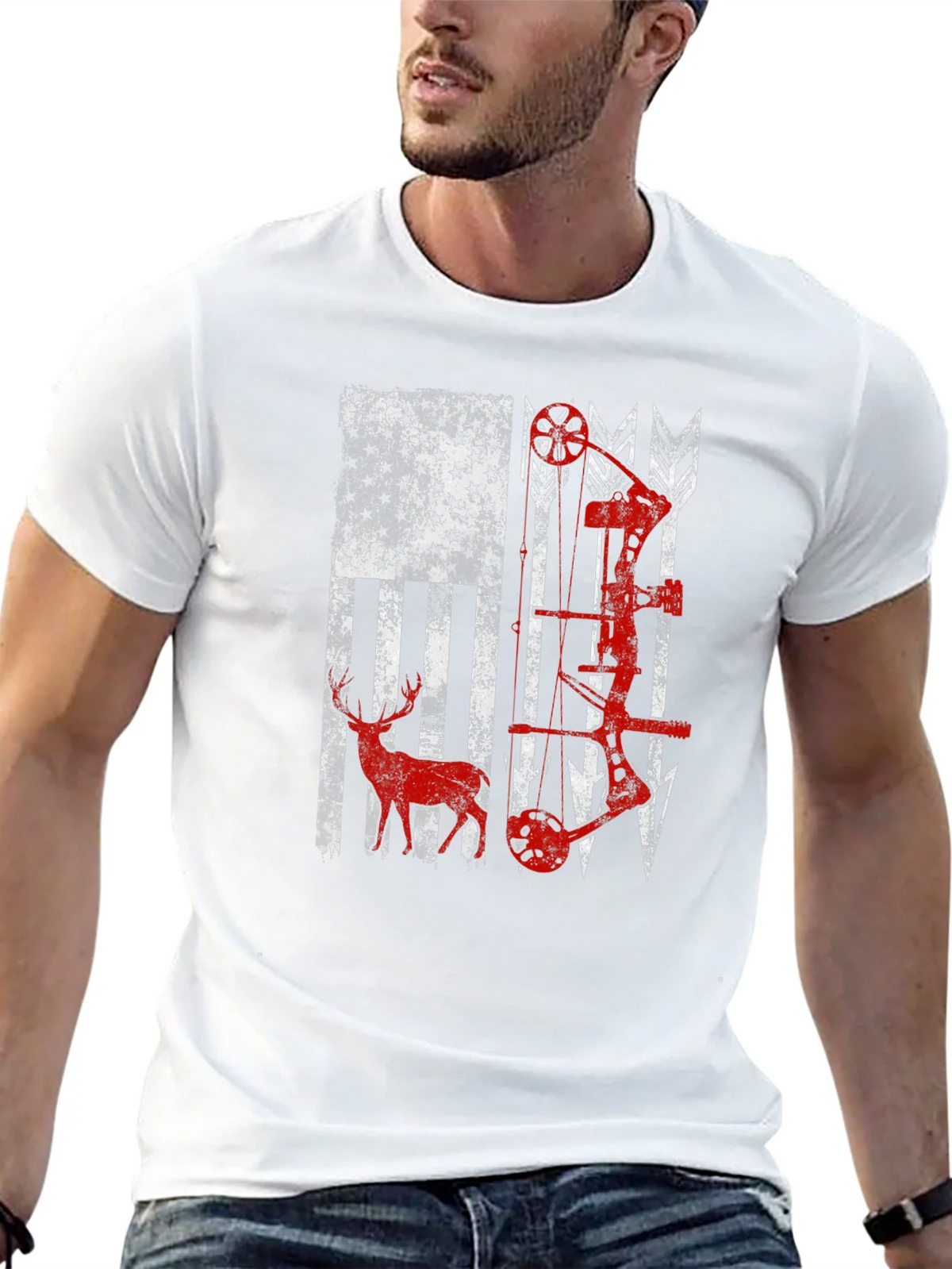 American Flag Deer & Bow Hunting T-Shirt product image 12