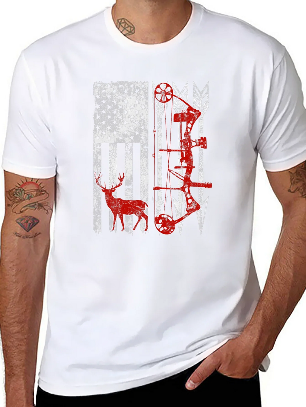 American Flag Deer & Bow Hunting T-Shirt product image 7