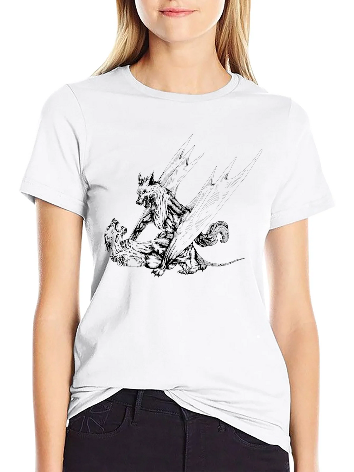 Black Graphic Tee: Wolf vs. Bear product image 8