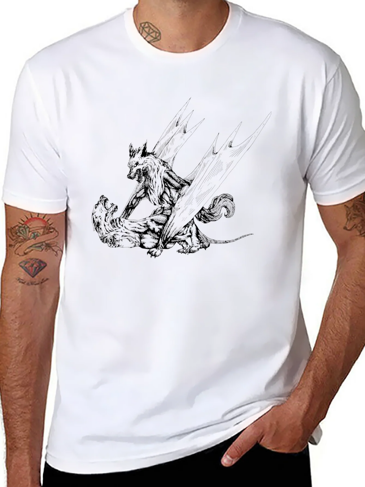 Black Graphic Tee: Wolf vs. Bear product image 7