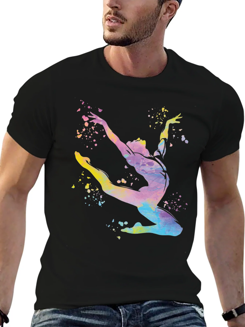 Watercolor Gymnast Black T-Shirt product image 6