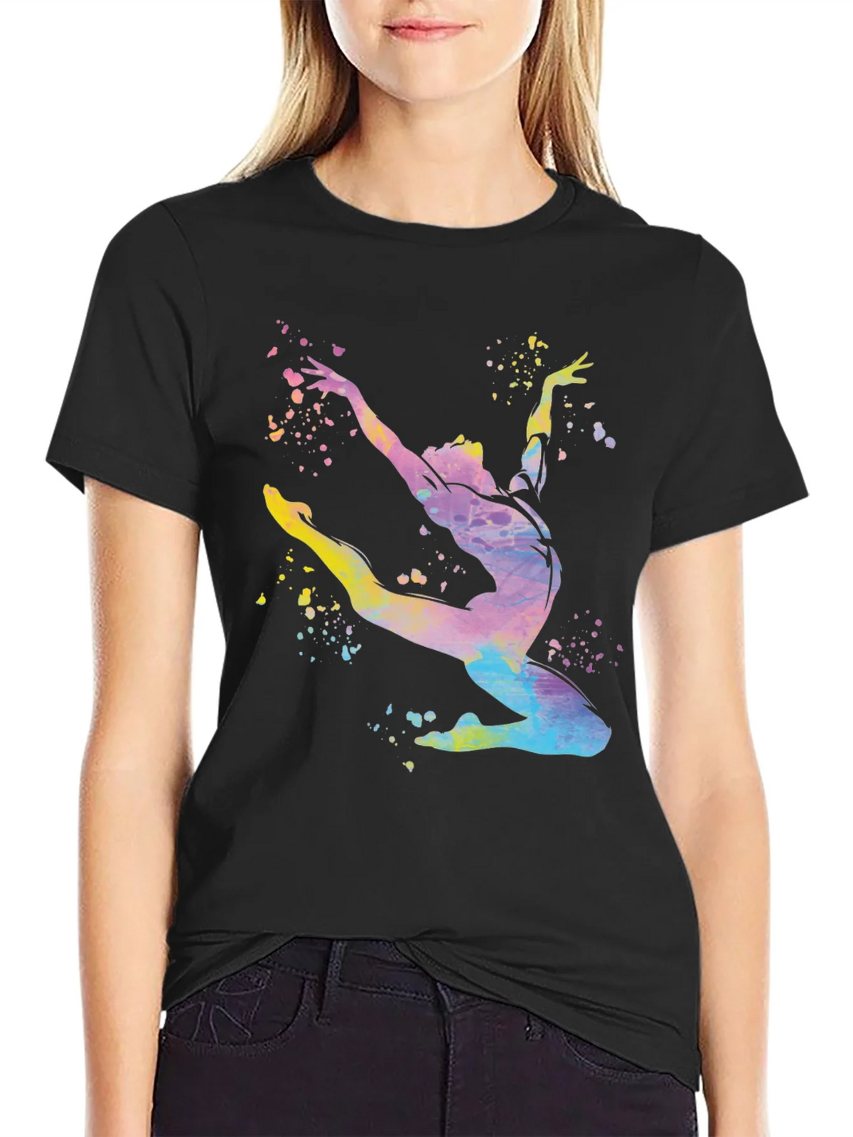 Watercolor Gymnast Black T-Shirt product image 2