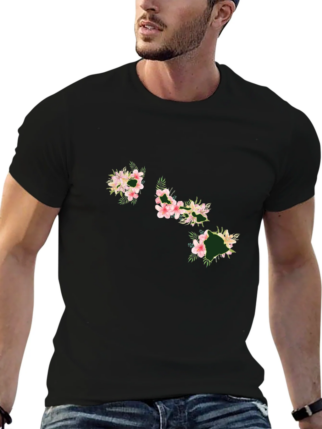 Floral Hawaii Islands Black T-Shirt product image 6