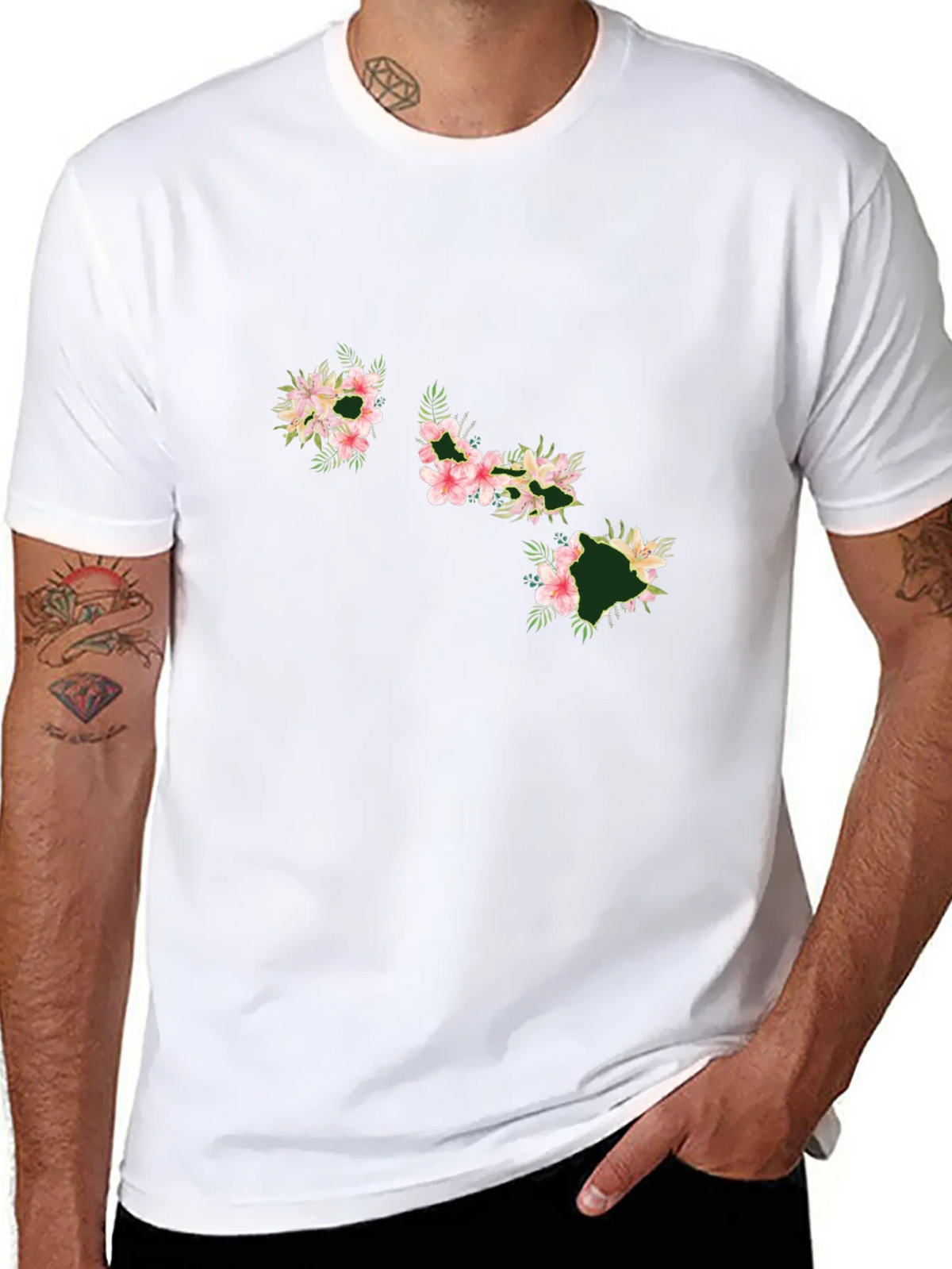 Floral Hawaii Islands Black T-Shirt product image 7