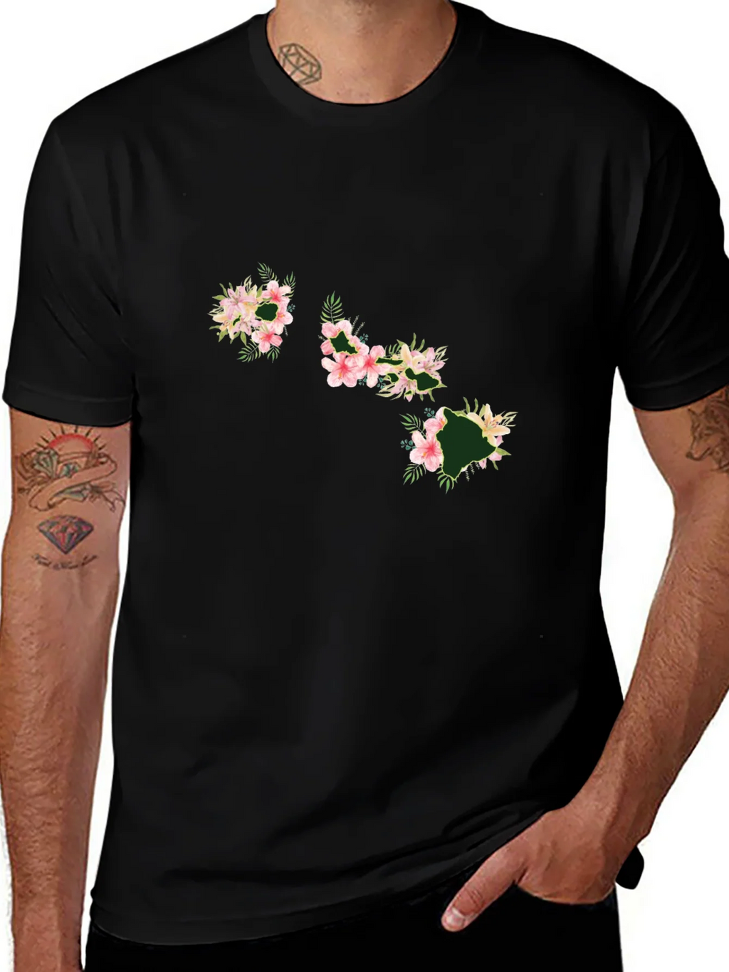 Floral Hawaii Islands Black T-Shirt product image 1