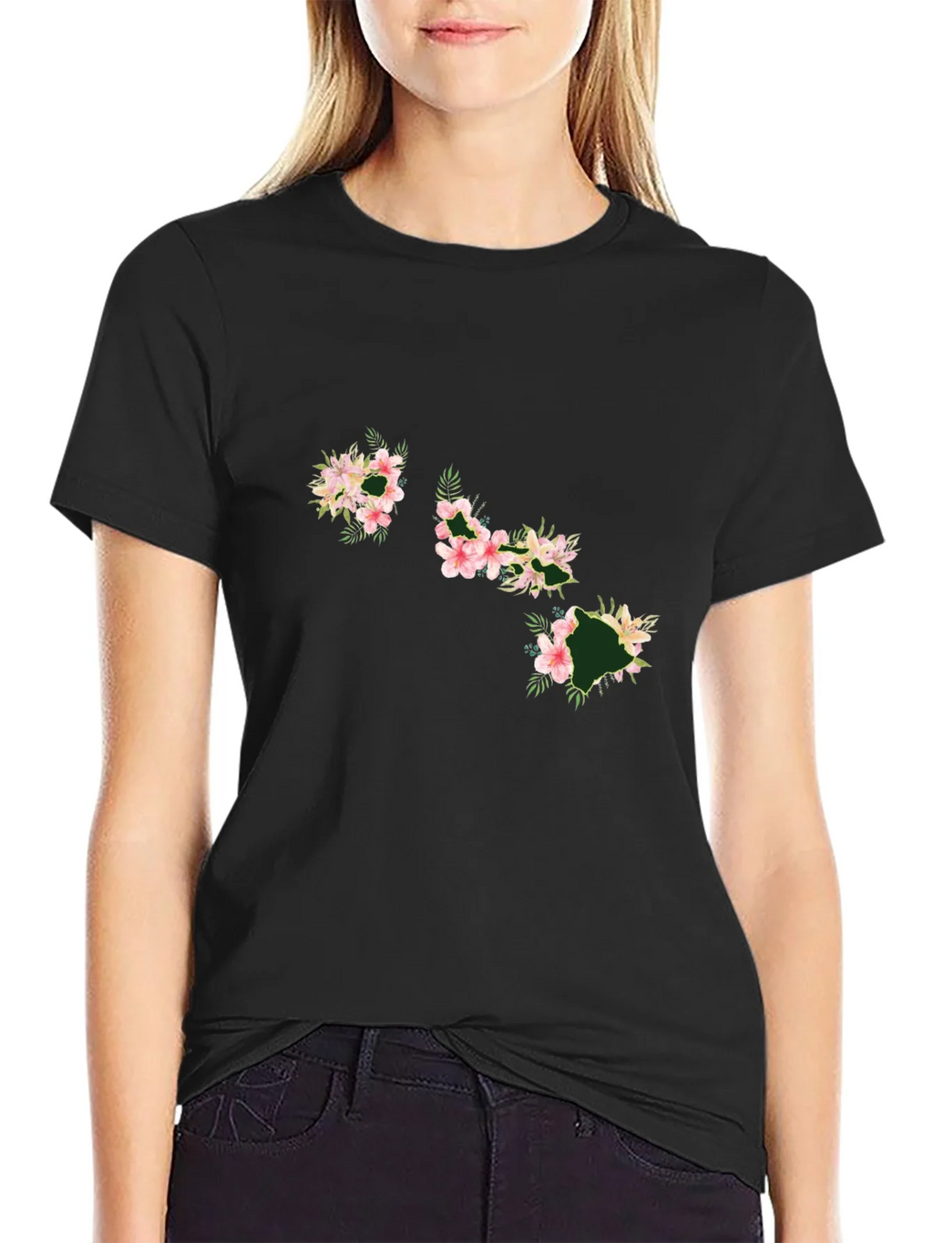 Floral Hawaii Islands Black T-Shirt product image 2