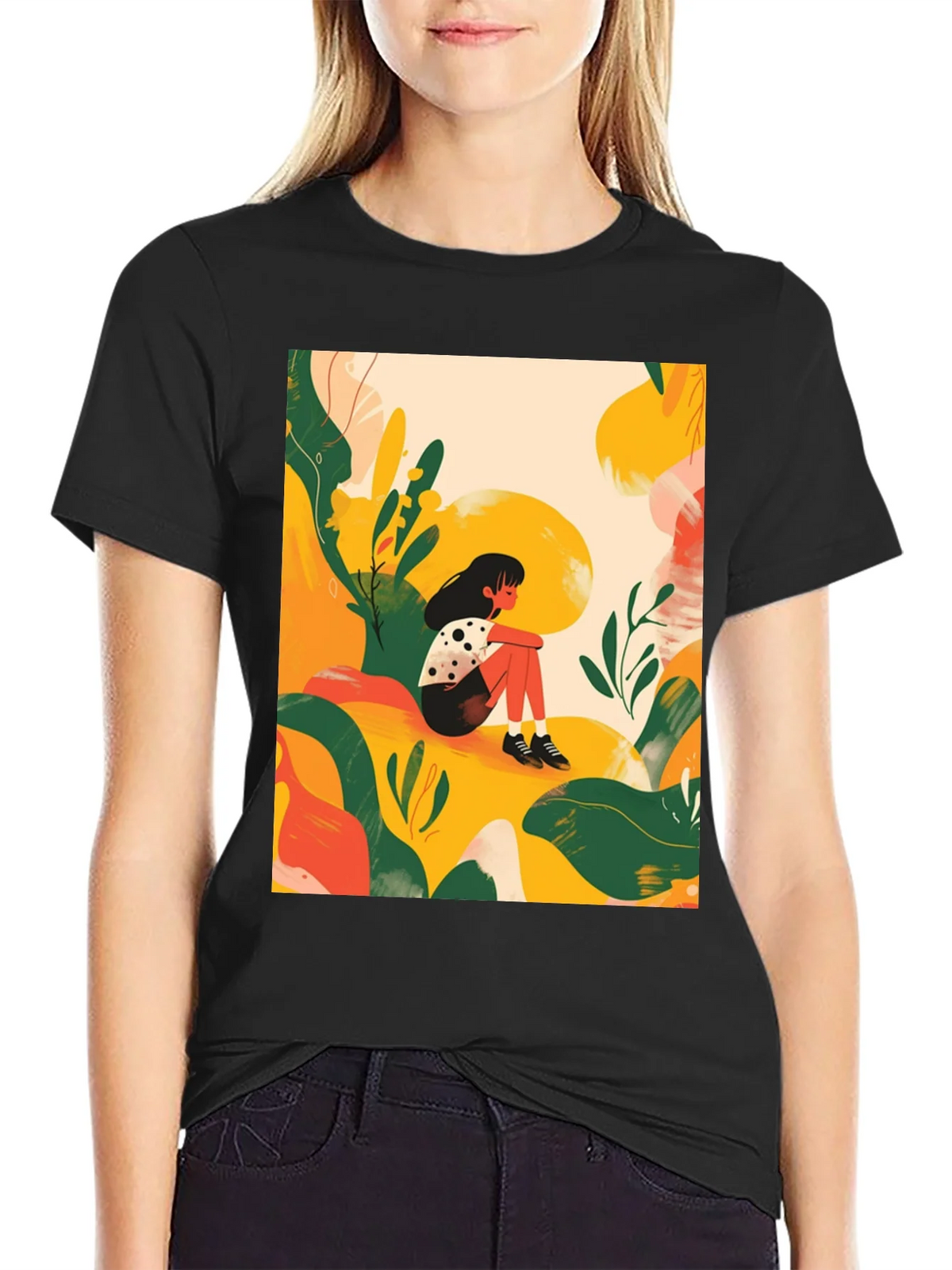 Abstract Girl Black T-Shirt - Stylish Graphic Tee product image 2
