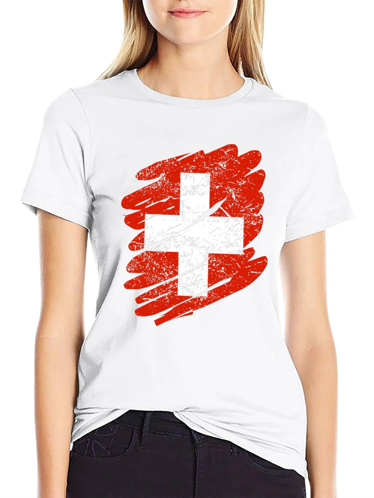 Distressed Swiss Flag Graphic Tee - Mens Black T-Shirt product image 7