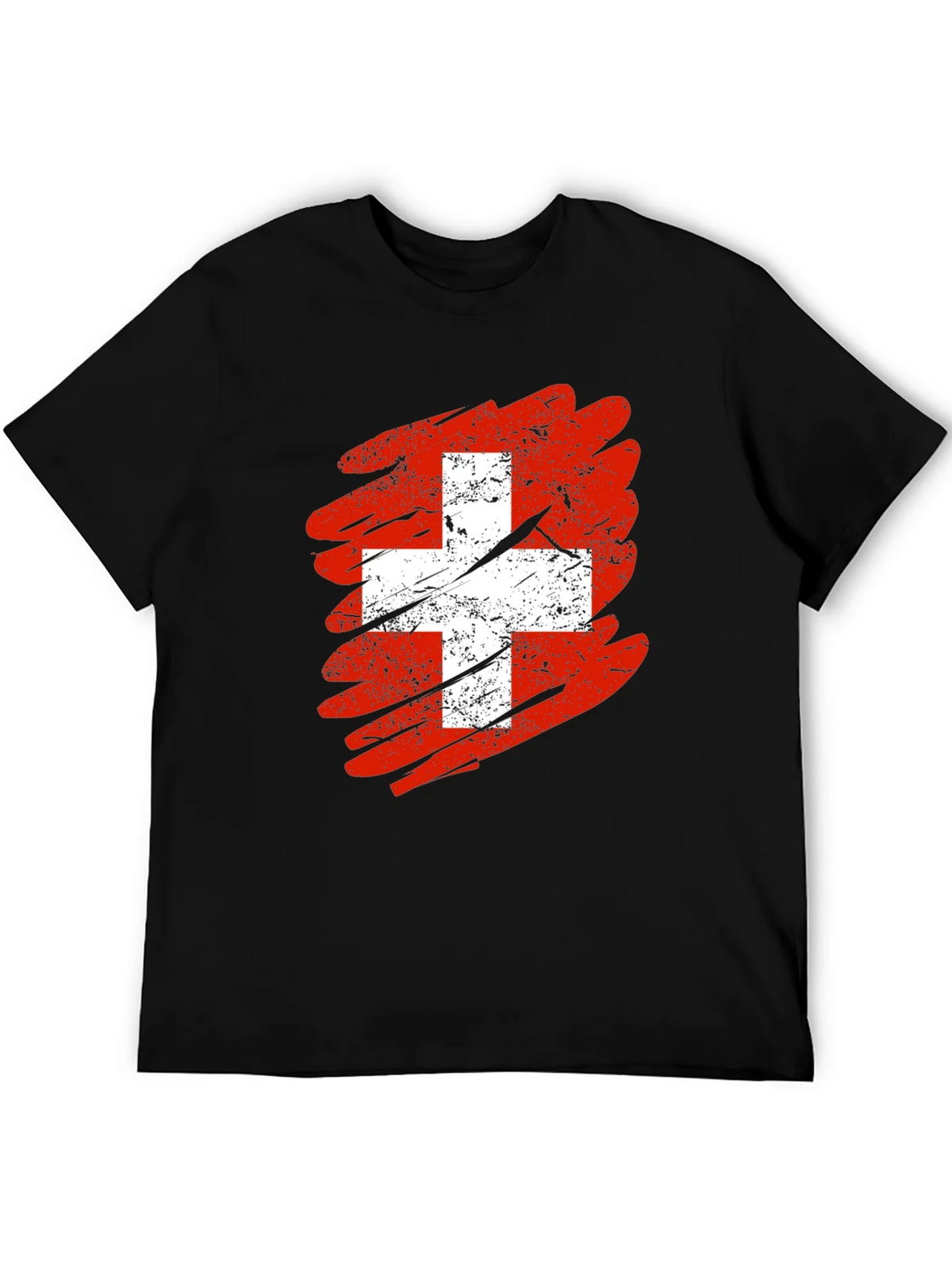 Distressed Swiss Flag Graphic Tee - Mens Black T-Shirt product image 5
