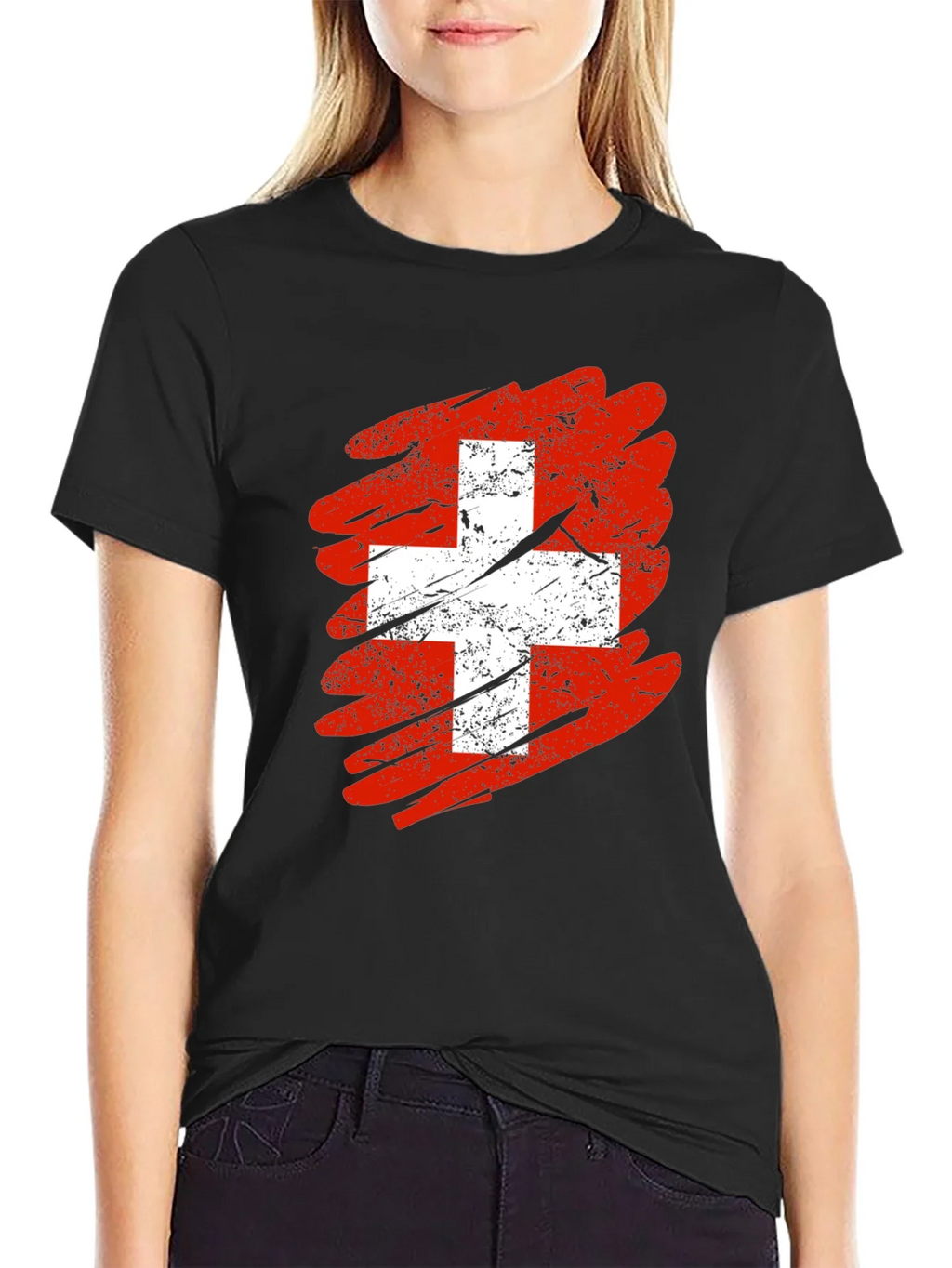 Distressed Swiss Flag Graphic Tee - Mens Black T-Shirt product image 2