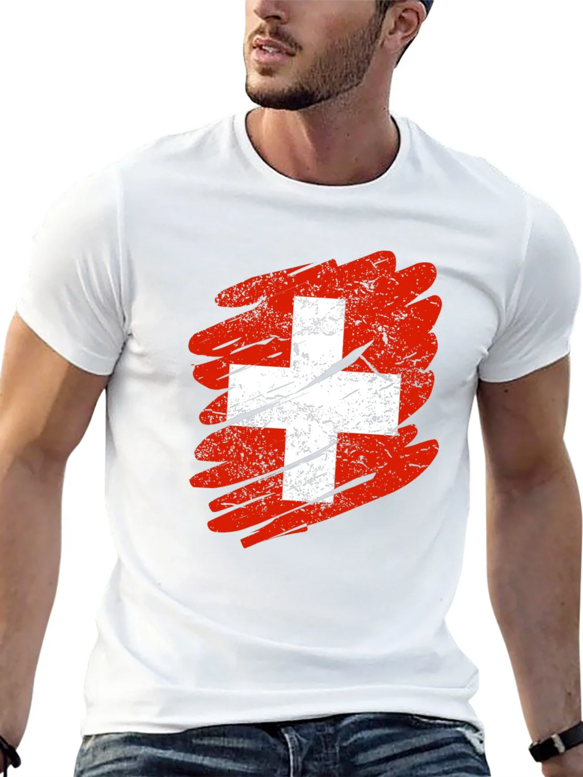 Distressed Swiss Flag Graphic Tee - Mens Black T-Shirt product image 10