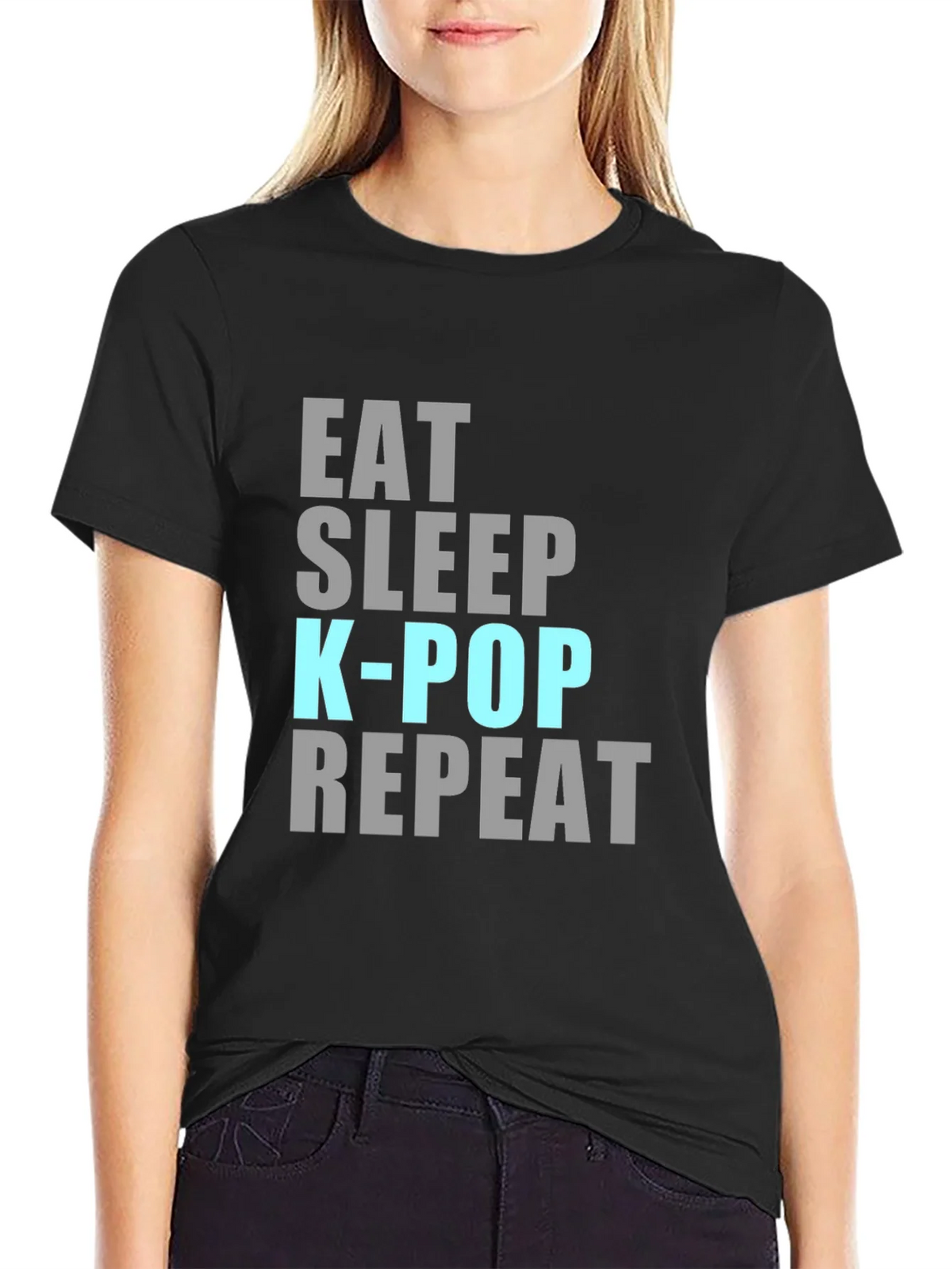 Eat Sleep K-Pop Repeat Black T-Shirt product image 2