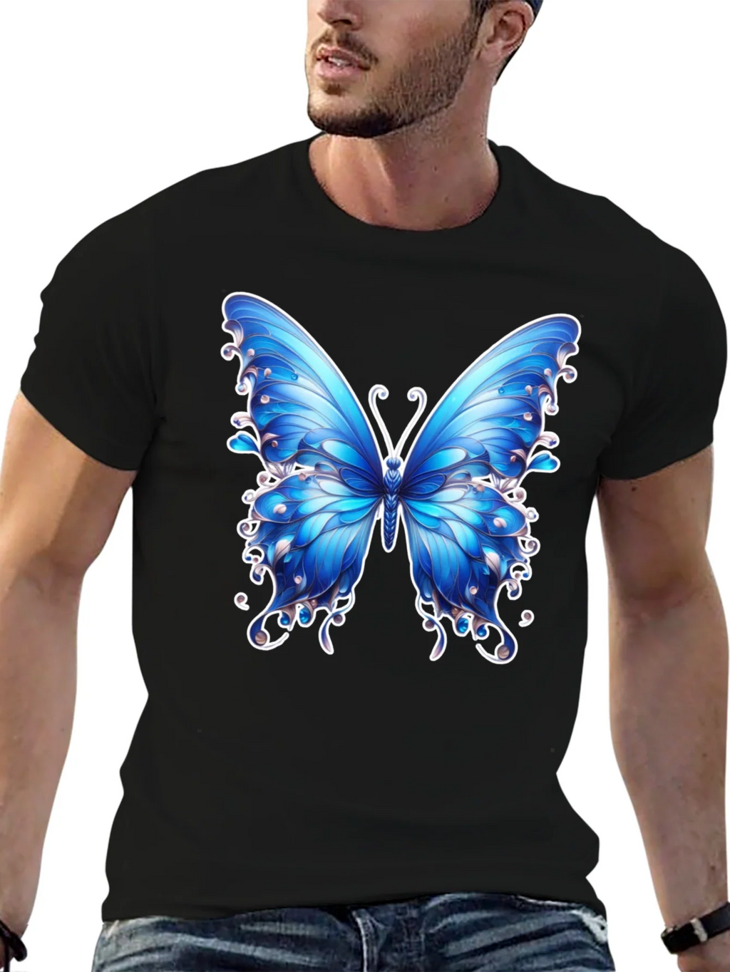Butterfly Graphic Tee - Stylish Mens Black T-Shirt product image 6