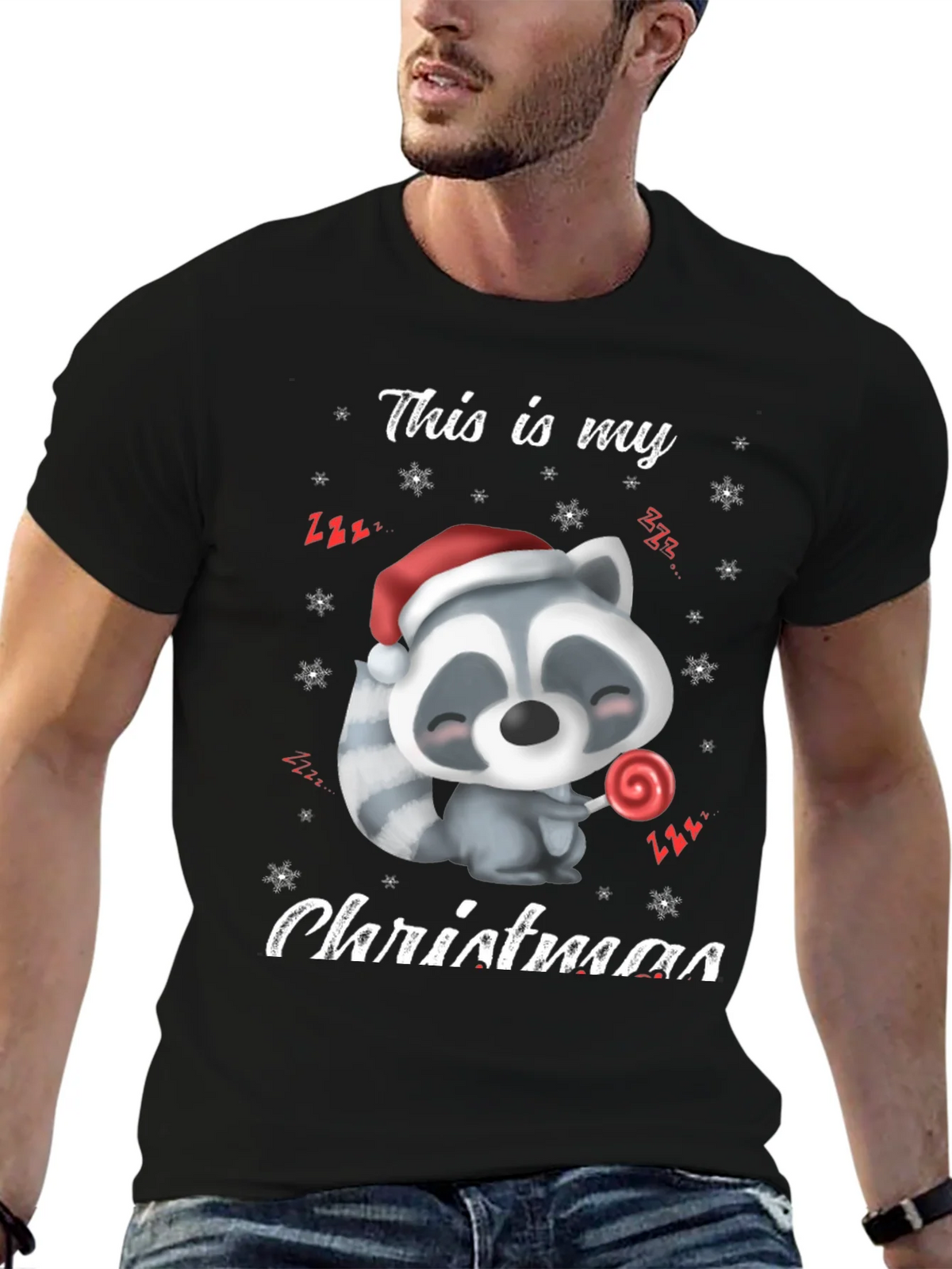 Cute Christmas Raccoon Graphic T-Shirt product image 6