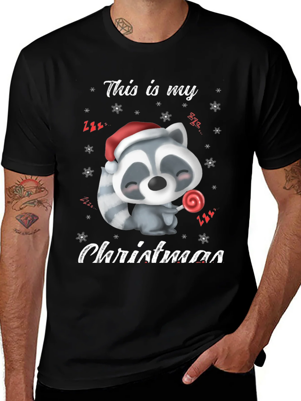 Cute Christmas Raccoon Graphic T-Shirt product image 1
