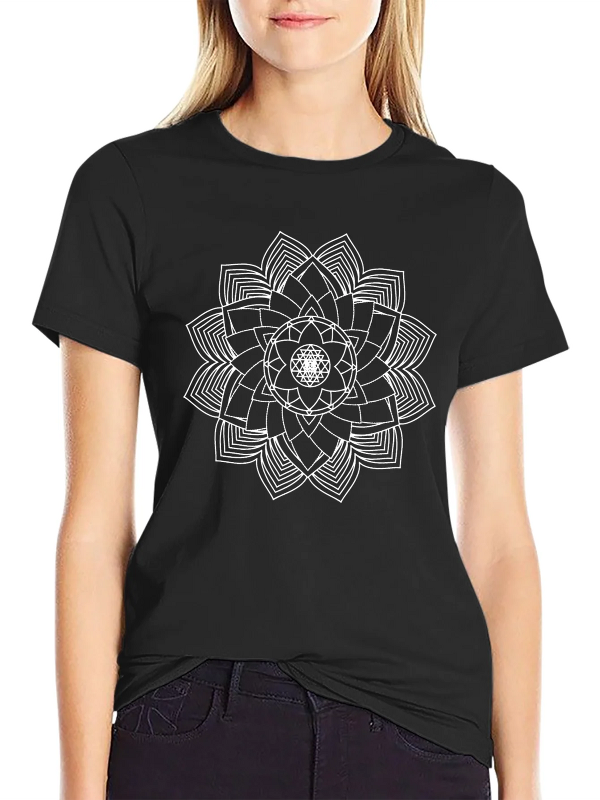 Mandala Graphic Black T-Shirt - Geometric Design product image 2