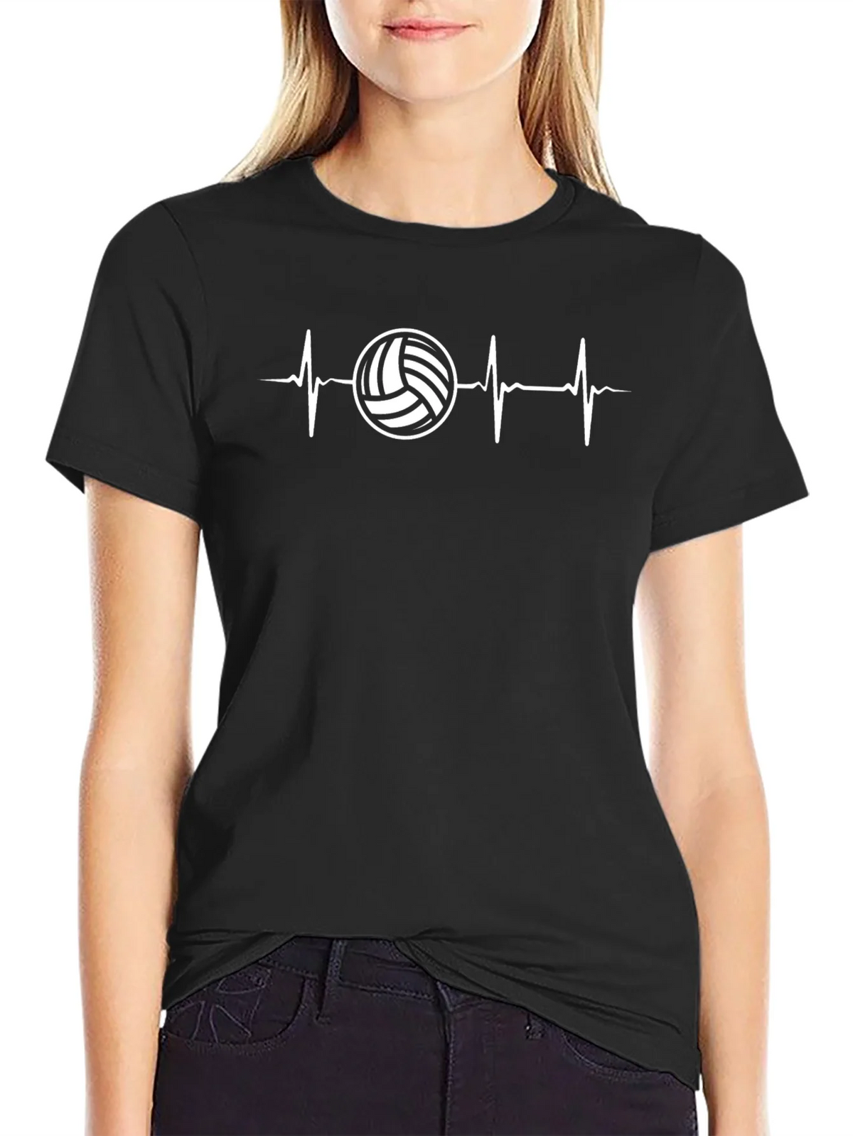 Volleyball Heartbeat Graphic Tee - Black Cotton T-Shirt product image 2