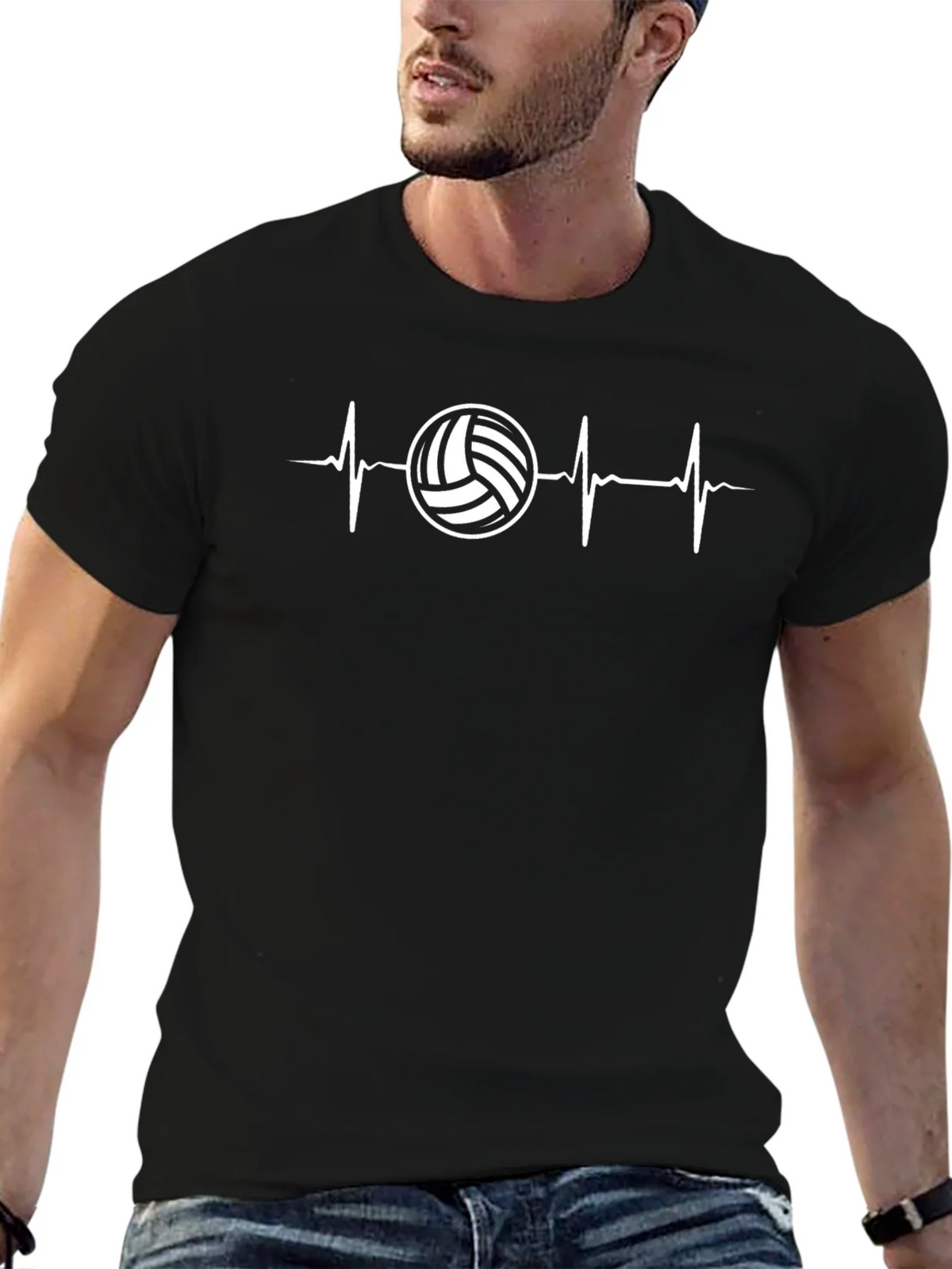 Volleyball Heartbeat Graphic Tee - Black Cotton T-Shirt product image 6